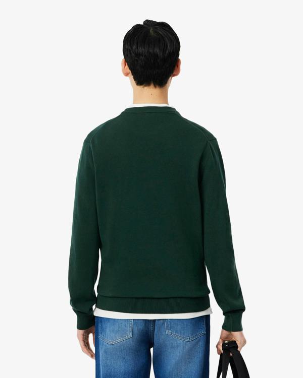 Lacoste Mens Organic Cotton Crew Neck Sweater - Sinople YZP | CHO | Designer Mens Crew Neck Sweatshirts
