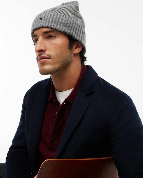 Tommy Hilfiger TH Flag Mens Pima Cotton Beanie - Medium Grey Heather