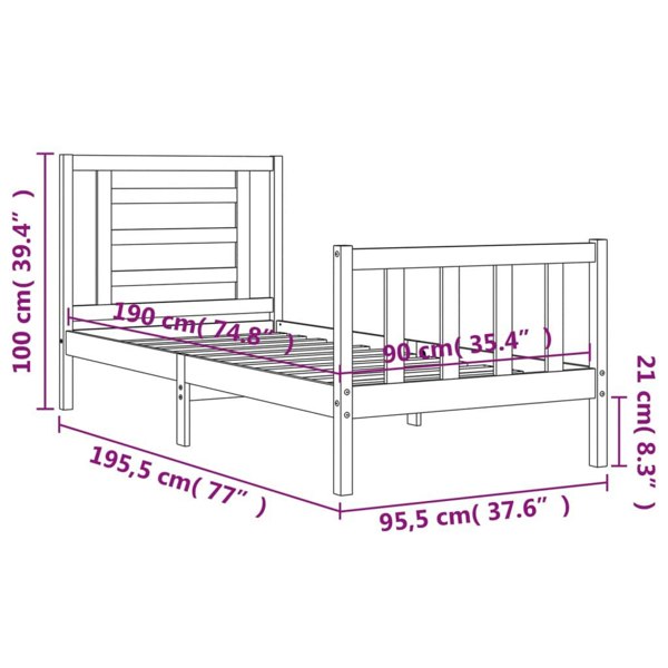 Berkfield Bed Frame with Headboard White Single Solid Wood