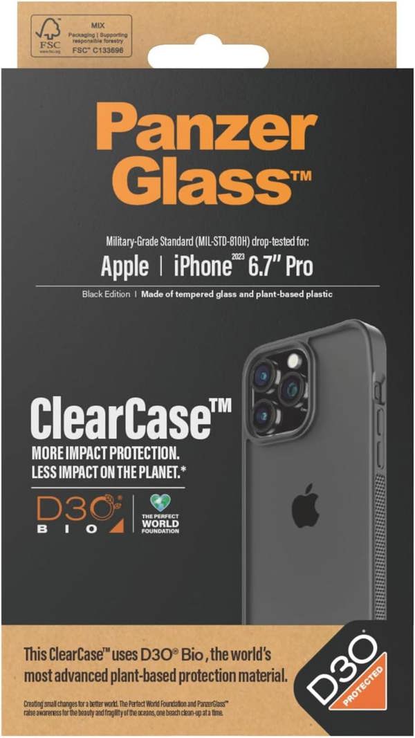 PanzerGlass Panzer Glass Military Grade Standard Clear Case for iPhone 15 Pro Max 6.7" Black Edition - 1179