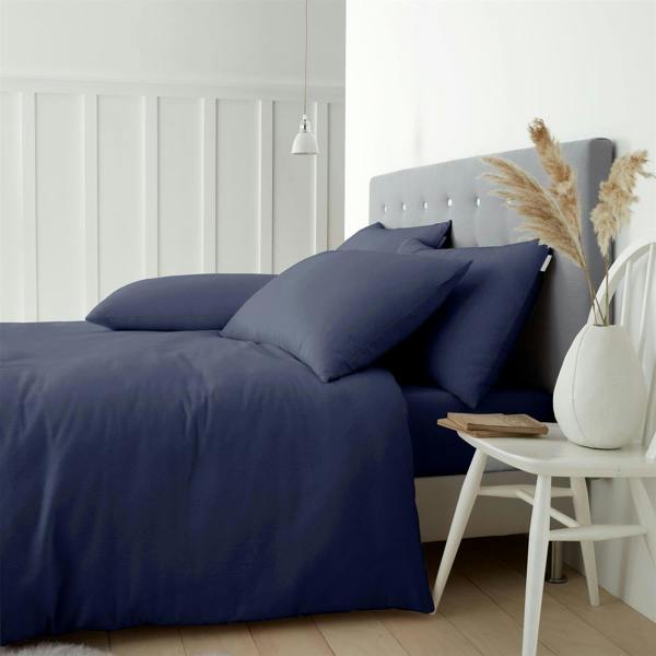 Brushed Cotton Plain Navy Duvet Cover Set
