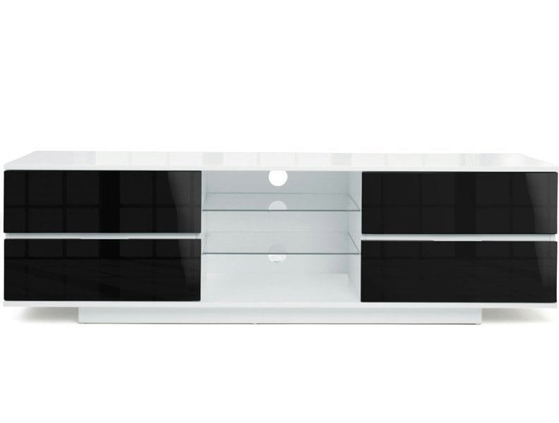 Centurion Supports Avitus Gloss White with 4-Black Drawers and 3-Shelves up to 65" Flat Screen TV Stand