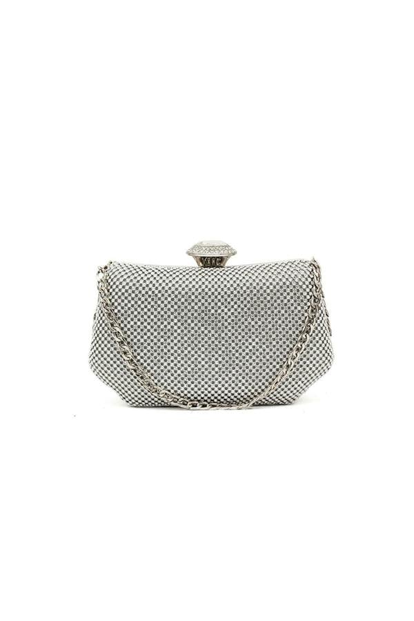 Pluspup Sparkling Evening Clutch Bag with Chain Strap and Jewel Clasp