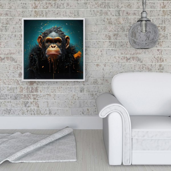 Warren Reed Monkey Face Splash Art Blue Framed Canvas