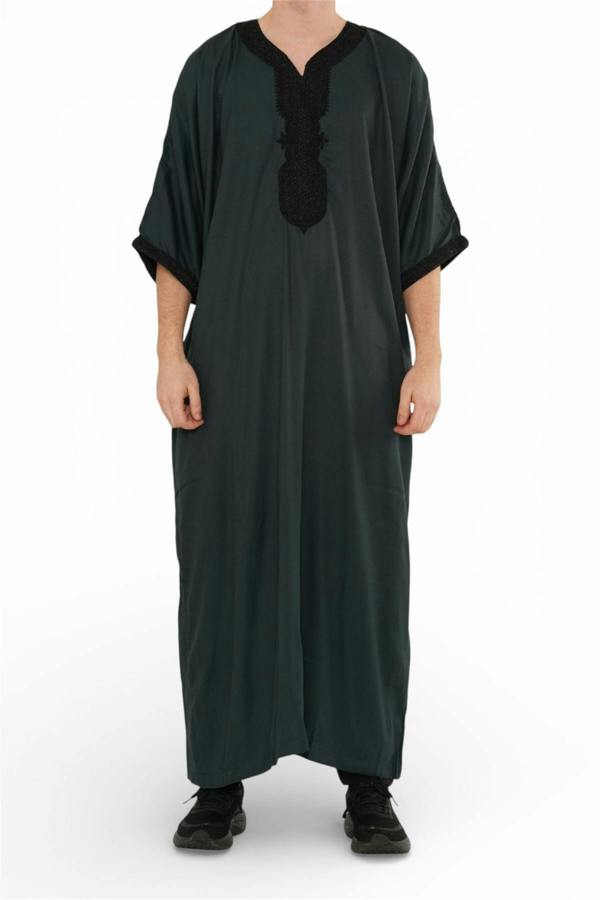 Infinity Leather Men's Moroccan Thobe Jubba Robe Djellaba Arab Short Sleeve Embroidery Gandoura