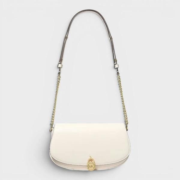 Michael Kors Mila Medium Leather Messenger Bag Cream