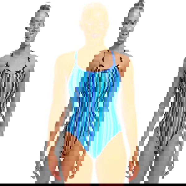 Funkita Lane Lines Diamond Back swimsuit in blue and green stripes