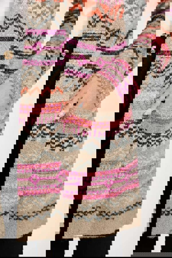 Aztec Print Pocket Detail Longline Cardigan