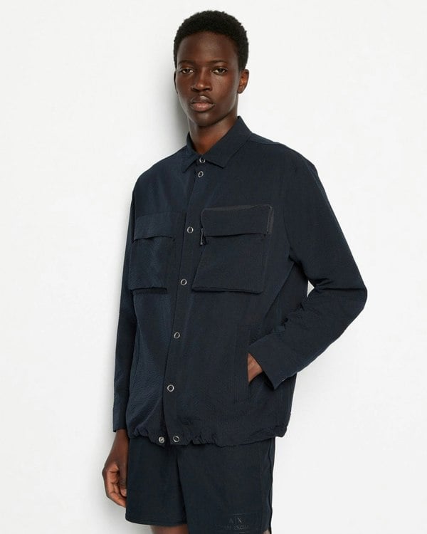 Armani Exchange Mens Boxy Nylon Seersucker Shirt
