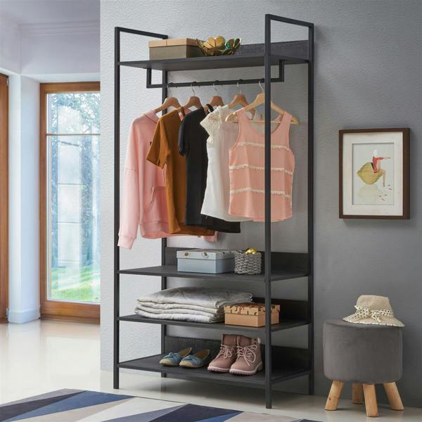 Timber Art Design Zahra Bedroom Double Open Wardrobe 4 Shelves Furniture Storage Cupboard