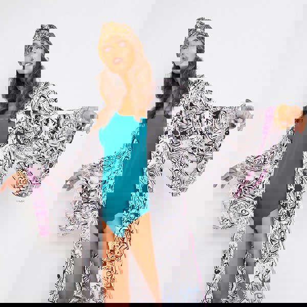 Kitten Beachwear Niko Maxi Kimono in Black Paisley with Pink