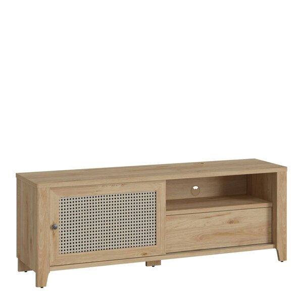 Wyld Haus Monza Natural Oak Wood and Rattan 1 Door 1 Drawer TV Unit
