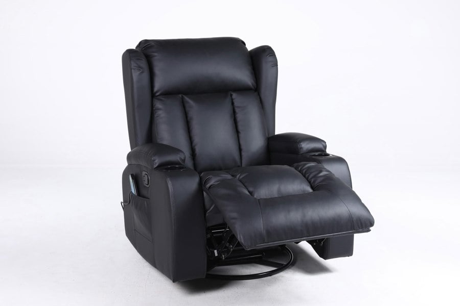 SQUAREBOXX Copenhagan Leather Manual Recliner Armchair with Heat Massager in Black