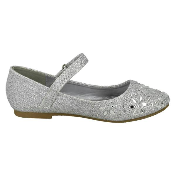 Spot On Girls Spot On Hook & Loop Bar Strap Diamante Ballerinas H2484