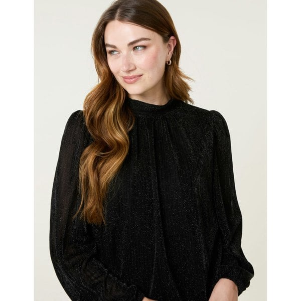 Blue Vanilla Lurex High Neck Puff Ball Top