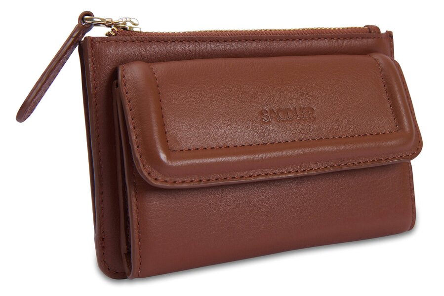 SADDLER "Marion" Bifold Real Leather Card Wallet with Zip Top Coin Purse (Gift Boxed) - Tan