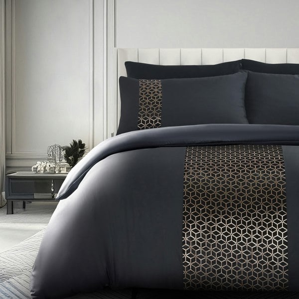 Velosso Modern Geometric Foil Printed Duvet Cover & Pillowcase Set - Luxury Bedding, Machine Washable, Button Enclosure