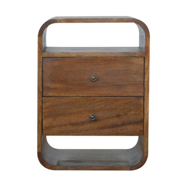 Wyld Haus Bologna Chestnut Mango Wood Curve 2 Drawer Bedside Table