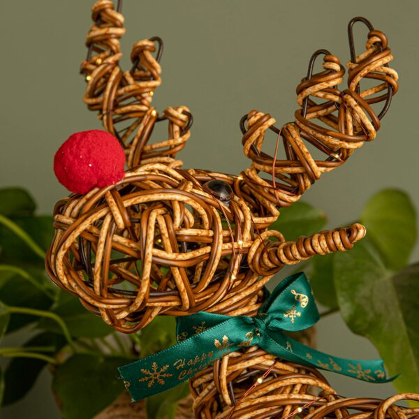 Samuel Alexander 37cm Battery Operated Light up Brown Christmas Reindeer with Red Nose & 40 Warm White LEDs