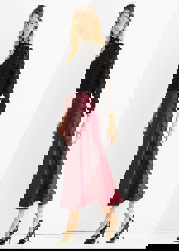 Gini London Black High Neck Jersey Lace Loose Fit Blouse