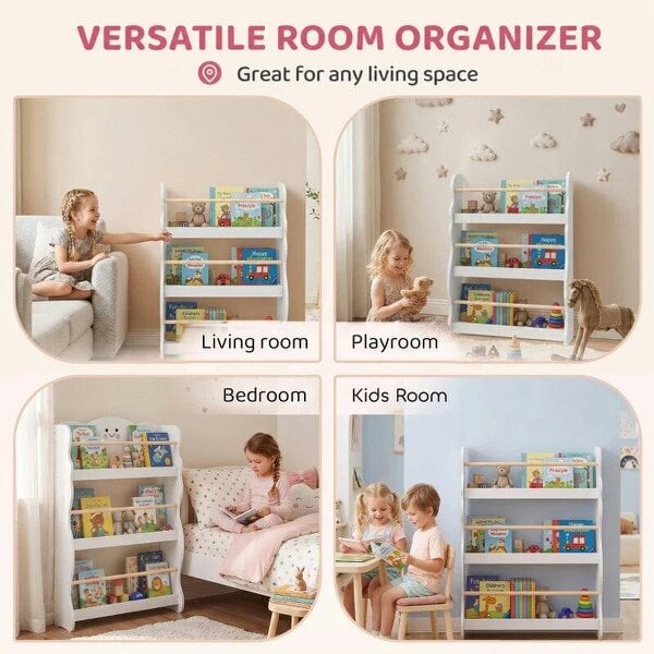 3-Tier Kids Bookshelf Wall Mounted, Kids Bookcase for Playroom, Living Room for Toddlers and Children Aged 3-8, White