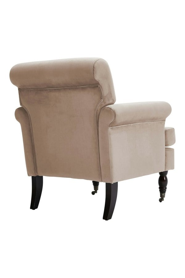 Living and Home Beige Soft Velvet Armchair with Gourd Shaped Castor Legs