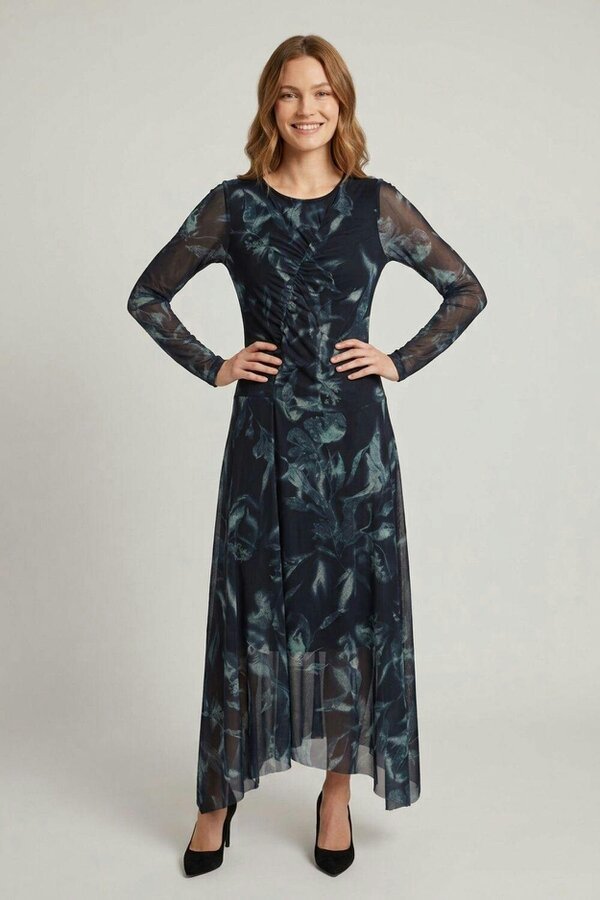 Izabel London Floral Semi Sheer Hanky Hem Midi Dress