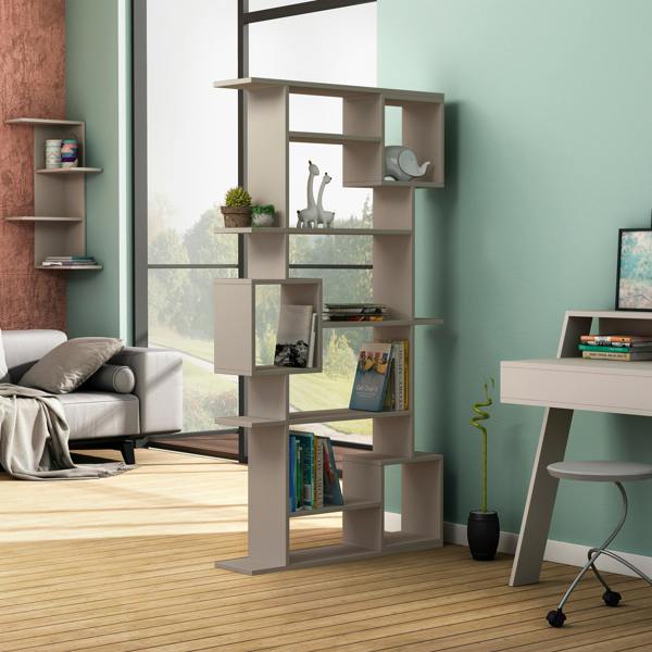 Decortie Soto Modern Tall Bookcase Wall Mountable 6-Tier Storage Unit Mocha Grey 173cm