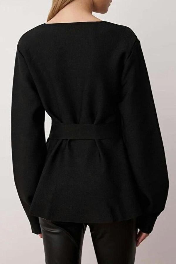 WOVCOR Double-Breasted Knit Cardigan with Tie Detail