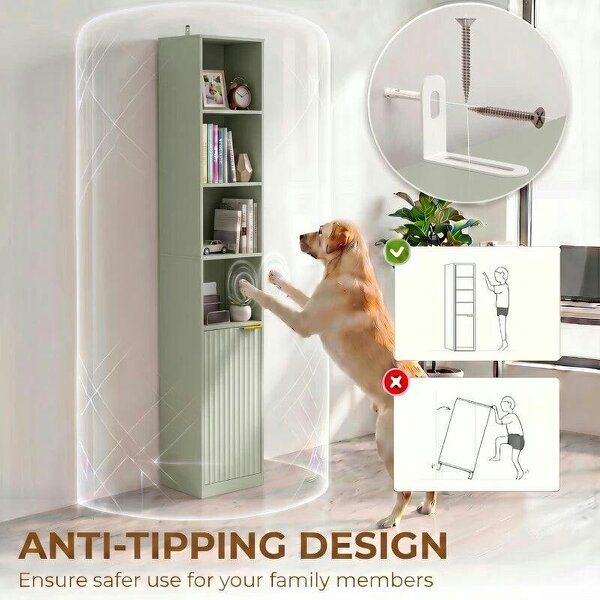 Bookcase Adjustable Shelf Bookshelf Anti-Tip Hardware 6-Tier Storage Cabinet Light Green