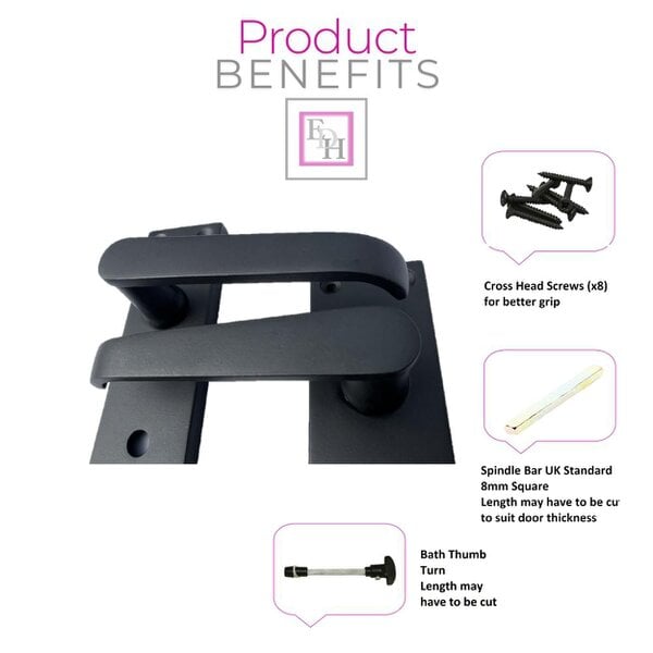 EDH Door Hardware Victorian Straight Matt Black Bathroom Interior Door Handles+Bathroom SASH Lock2