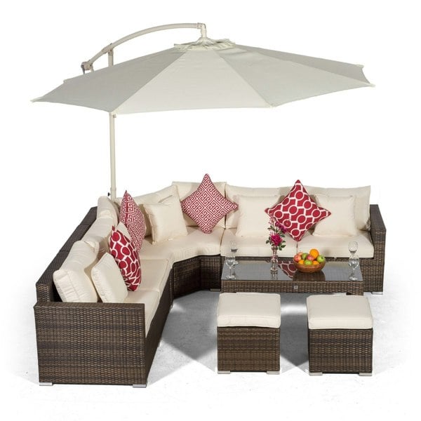 Giardino Santorini L Shape Modular 5 Seat Rattan Corner Sofa Set With Large Coffee Table & 2 Stools