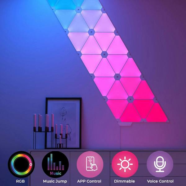 ENER-J Smart WiFi RGBW Triangle LED Wall Light Panels, Modular DIY Design, Voice & App Control, Music Sync, USB Powered - 6 Pack