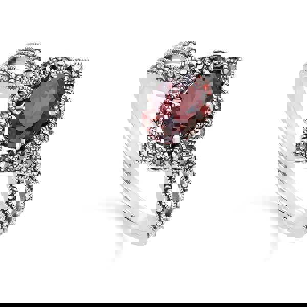 Gemondo Art Deco Style Oval Garnet & Marcasite Ring in Sterling Silver