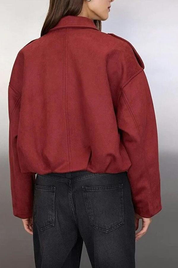 WOVCOR Oversize Fit Suede Bomber Thin Jacket