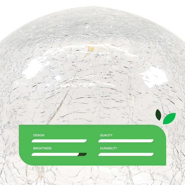 Gardenwize Pack of 2 Solar Crackle Ball LED Lights – Warm White Glass Globe Garden Lights
