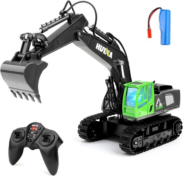deAO Toys 11-Channel RC Excavator 1:18 Scale – Multifunction Construction Vehicle with Metal Shovel & LED Lights, Fun Toy for Kids