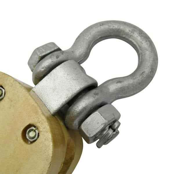 Wooden Pulley Block with Shackle 3" 0.2 Ton (Single Sheave Marine 200KG 0.2 Ton)