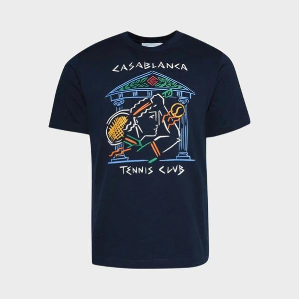 Casablanca Crayon Temple Tennis Club Screen Printed T-Shirt Navy