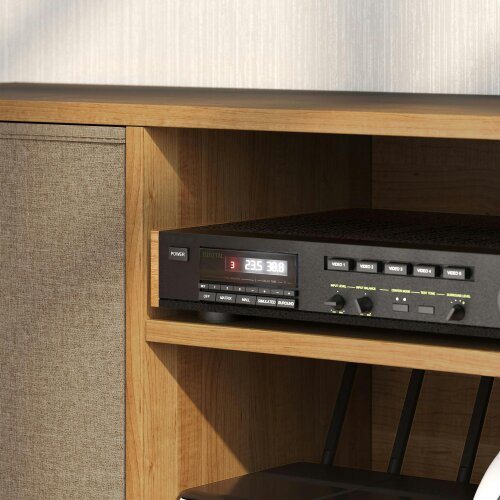 Wyld Haus Linore 110cm Wooden Brown TV Storage Cabinet With Fabric Fold Down Drawers For Screens Up To 50 Inches