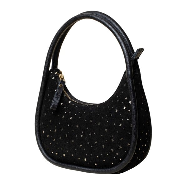 Assots London 'FESTIVE BAG' Black & Gold Star Sparkle Genuine Leather Shoulder Bag