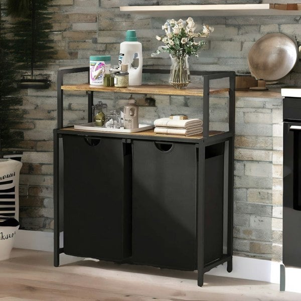 Industrial Double Laundry Basket With 2 Shelves - Rafaelo Mobilia