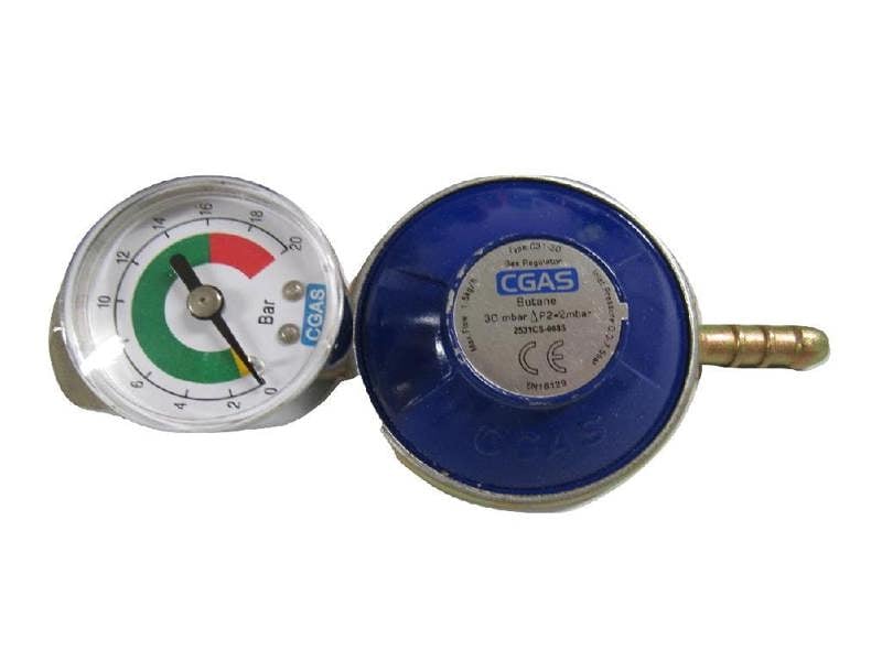 Butane Gas Regulator with Gauge 30mbar (Screw On G8 Nut Calor)