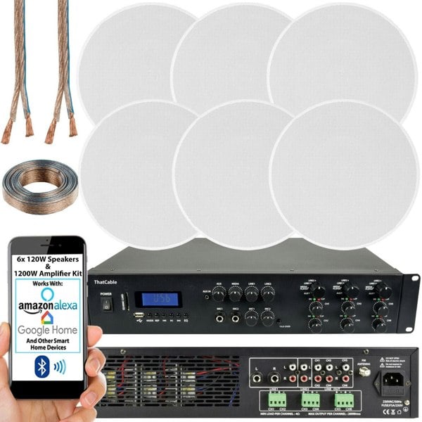1200W Bluetooth Sound System 6x 120W Slim Ceiling Speaker 6 Zone Mixer Amplifier