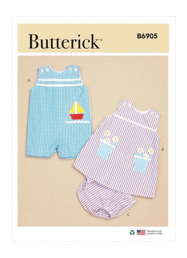 Butterick Sewing Pattern 6905, Dungarees, Dresses, Shorts for Baby, YA5 (NB-S-M-L-XL) - Easy