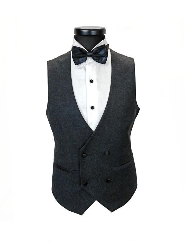 Men’s Slim Fit Wool-Blend Tuxedo with Satin Shawl Lapels – Charcoal