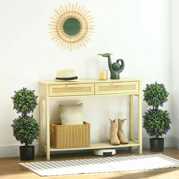Set of 2 artificial lavender flower ball plants in black pots for indoor decor