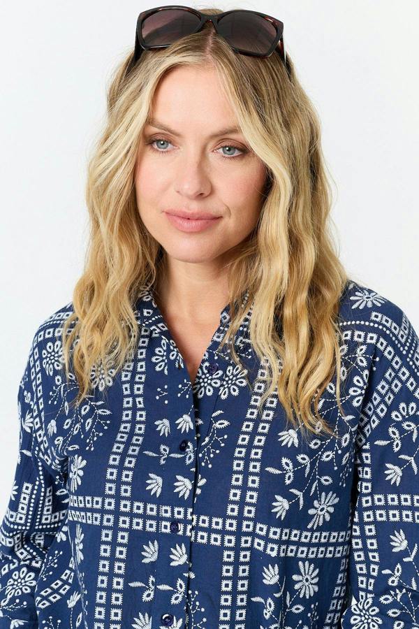 Blue | Printed Long Sleeve Relaxed Shirt