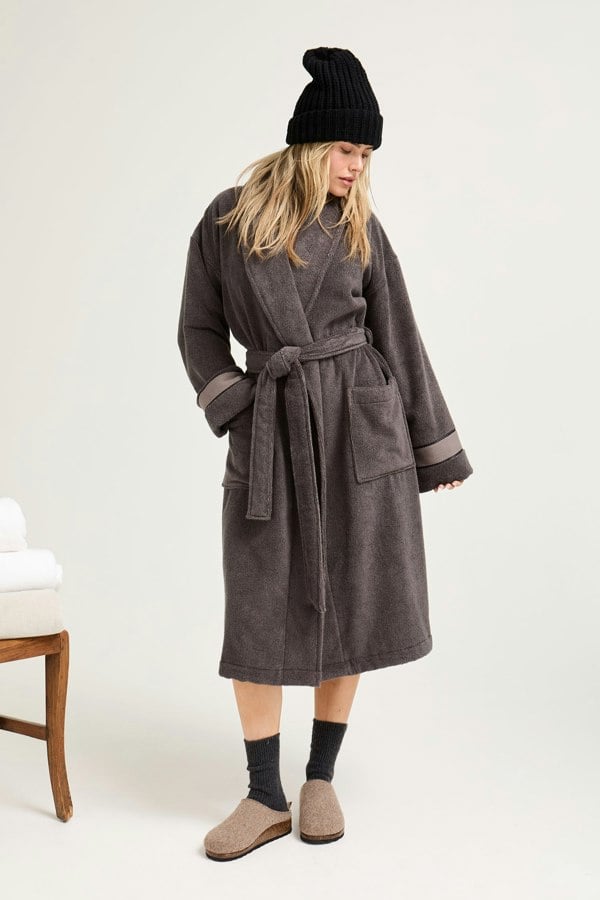Bamboo Towelling Robe in Smoke Grey - Robes