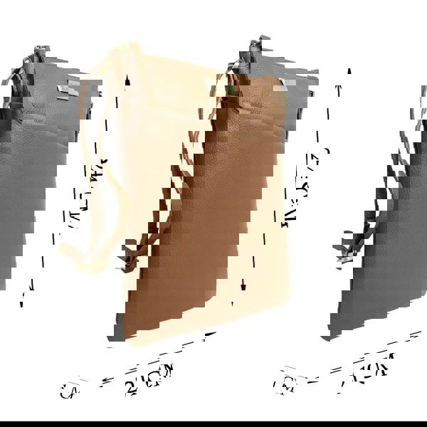 Assots London 'LINBY' Dark Tan Pebble Grain Leather Crossbody Sling Bag